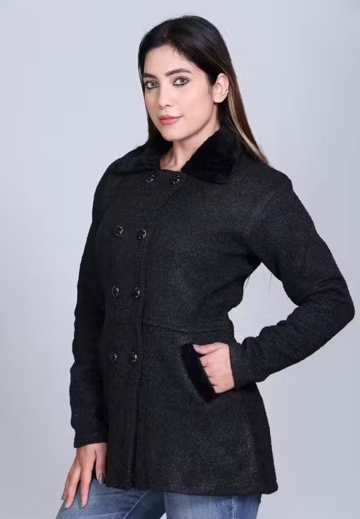 WOMEN'S WOOLEN WINTER SWEATER WITH FUR COLLAR FULL SLEEVE WINTER COAT FOR WOMEN