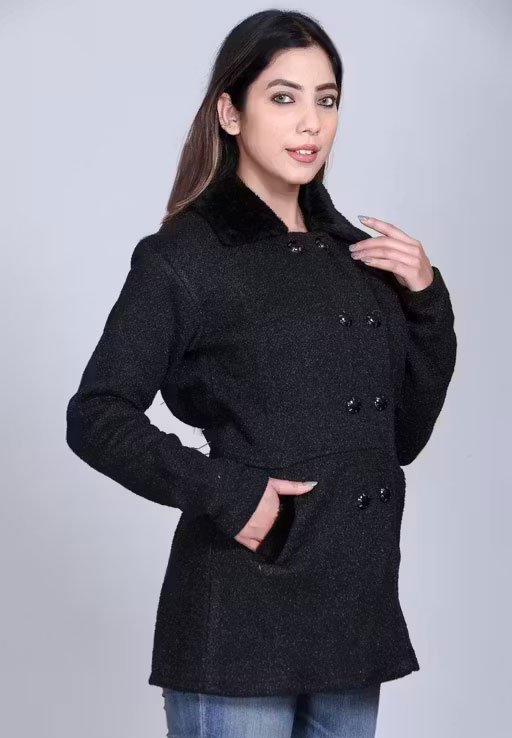 WOMEN'S WOOLEN WINTER SWEATER WITH FUR COLLAR FULL SLEEVE WINTER COAT FOR WOMEN - Image 2