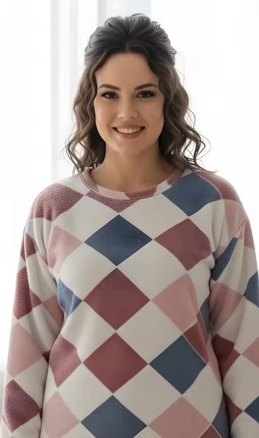 Trendy Quilted Look Warm Night Suit/Loungewear | Women's Cozy Print Fleece Night Suit Set | Winter Collection - Image 2