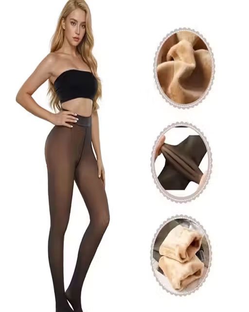 Women's Warm Fake Translucent Fleece Lined Dual Tone Skin Winter Thermal Pantyhose Leggings Opaque High Waisted Stretchy Tight Stocking