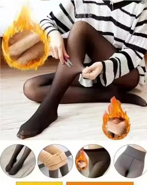 Women's Warm Fake Translucent Fleece Lined Dual Tone Skin Winter Thermal Pantyhose Leggings Opaque High Waisted Stretchy Tight Stocking - Image 3