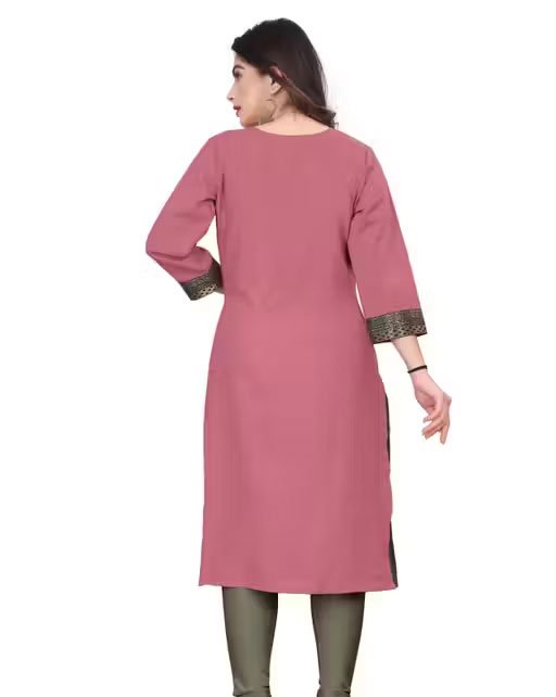 Desigener Kurtis New Collection Plain Cotton Golden Lace Border Pattern Casual Kurta for Girls & Women (Copy) - Image 2