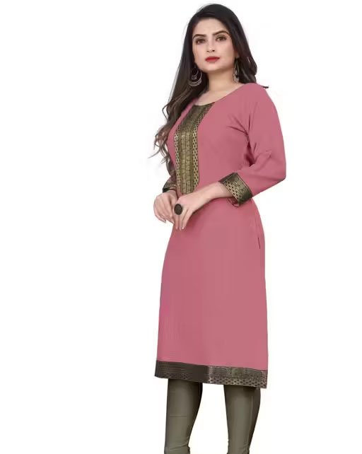 Desigener Kurtis New Collection Plain Cotton Golden Lace Border Pattern Casual Kurta for Girls & Women (Copy) - Image 4