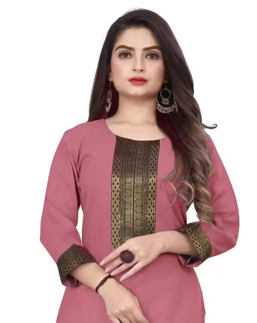 Desigener Kurtis New Collection Plain Cotton Golden Lace Border Pattern Casual Kurta for Girls & Women (Copy)