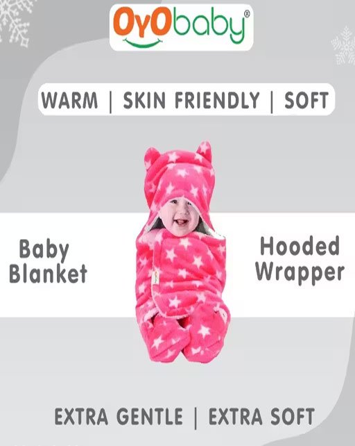 3-in-1 Fleece Hooded Baby Blanket Wrapper -Pack of 1 ( Star Pink ) | 0-6 Months | Sleeping Bag | Great Gift | Bath Towel - Image 3