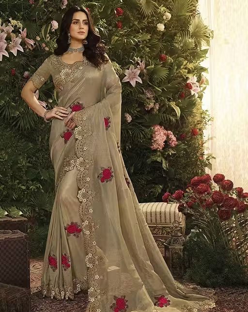 Trendy Embroidered Work Saree for Woman/Women's Silk Embroidery Border Saree with Heavy Work