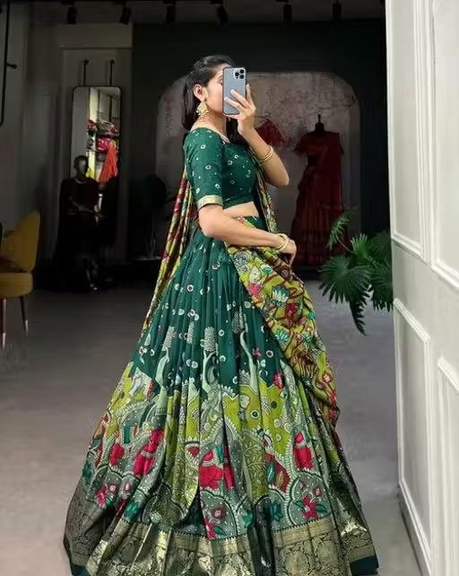 Women's Collection Dolla Silk Lehenga Choli Patola Print with Foil Work With Unstitched Blouse - Image 2