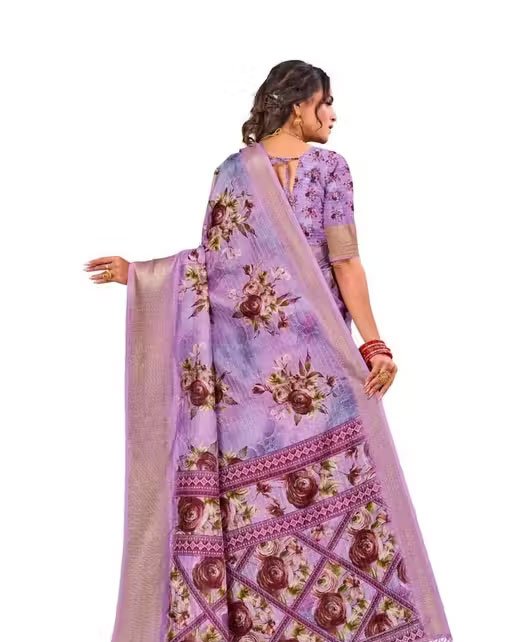 Women's Floral Silk Saree With Unstitched Blouse Piece (Pink)| Printed Sarees For Women | Wedding/Festive Sarees | Everyday Sari - Image 3
