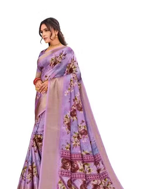 Women's Floral Silk Saree With Unstitched Blouse Piece (Pink)| Printed Sarees For Women | Wedding/Festive Sarees | Everyday Sari - Image 4