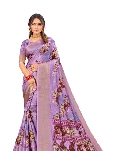 Women's Floral Silk Saree With Unstitched Blouse Piece (Pink)| Printed Sarees For Women | Wedding/Festive Sarees | Everyday Sari
