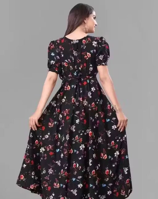 Women Western Wear Floral Print Puffed Sleeve Maxi Dress - Image 2