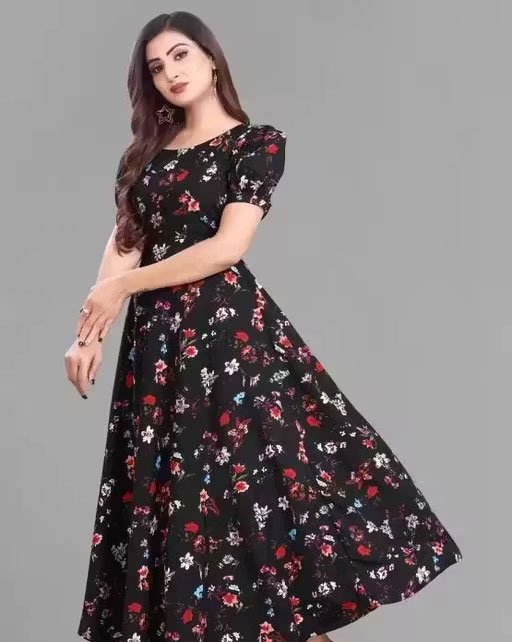 Women Western Wear Floral Print Puffed Sleeve Maxi Dress
