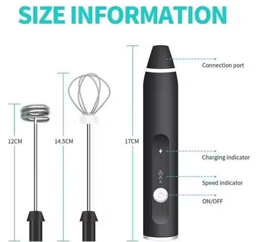 Mini Mixer Portable Electric Whisker Whisk Egg Beverage and Coffee Rechargeable USB Black Stainless Steel Bivolt Food Processor Supplements Fuet Clear Whey Crusher - Image 3