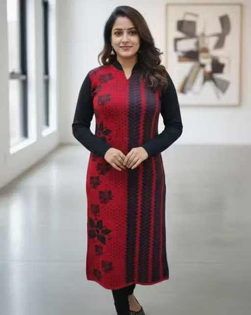 Black & Red Printed Kurti with Leggings For Women