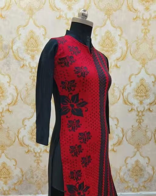 Black & Red Printed Kurti with Leggings For Women - Image 2