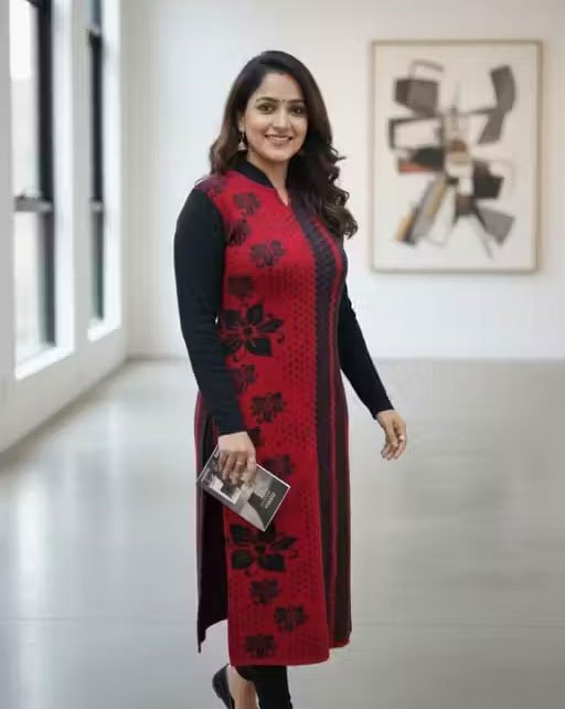 Black & Red Printed Kurti with Leggings For Women - Image 3