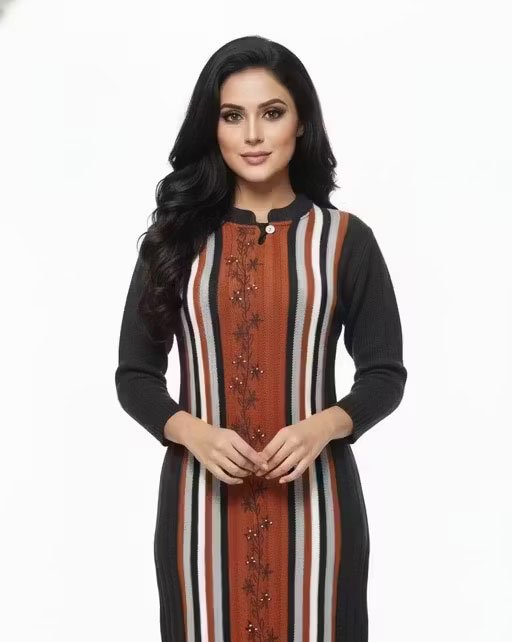 new woolen printed kurta for woman fashion winter season with brown colour