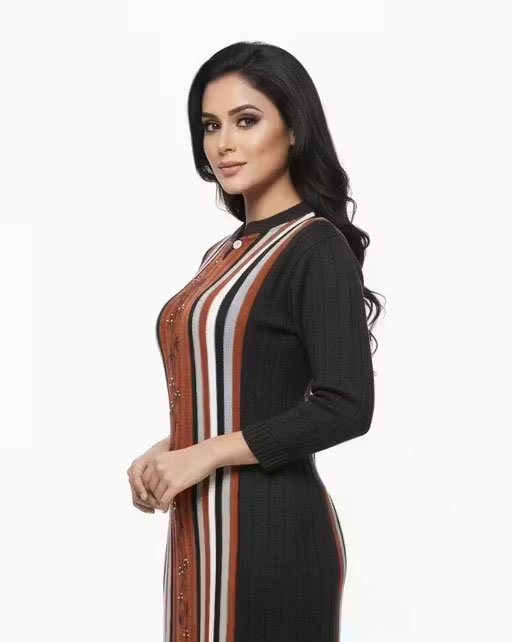 new woolen printed kurta for woman fashion winter season with brown colour - Image 2