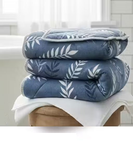 Premium Reversible Double Bed Comforter/AC Blanket/Dohar/Quilt – Blue with White Leaf Print | Soft & Lightweight Quilt