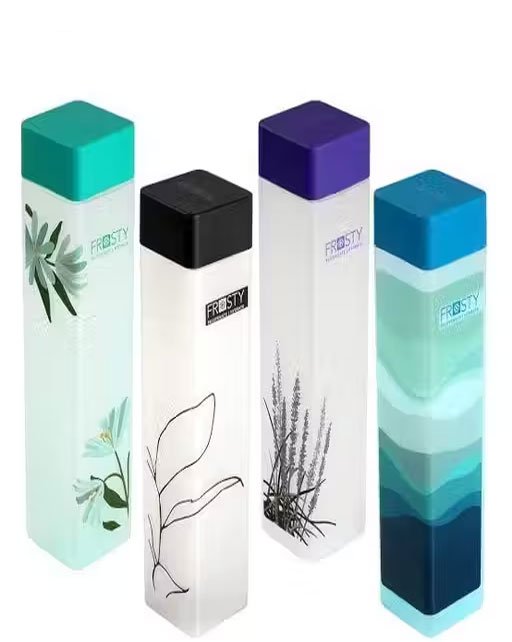 Frosly Plastic Food Grade Fridge Square Bottle Gift Set(4 Pieces,1L,Labelled Floral Design), 950 milliliter