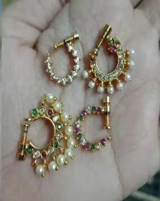 Nose Ring Combo nak ki nath nathuni Gold Plated Clip On Nose Pin For Women (Pack of 4) - Image 2