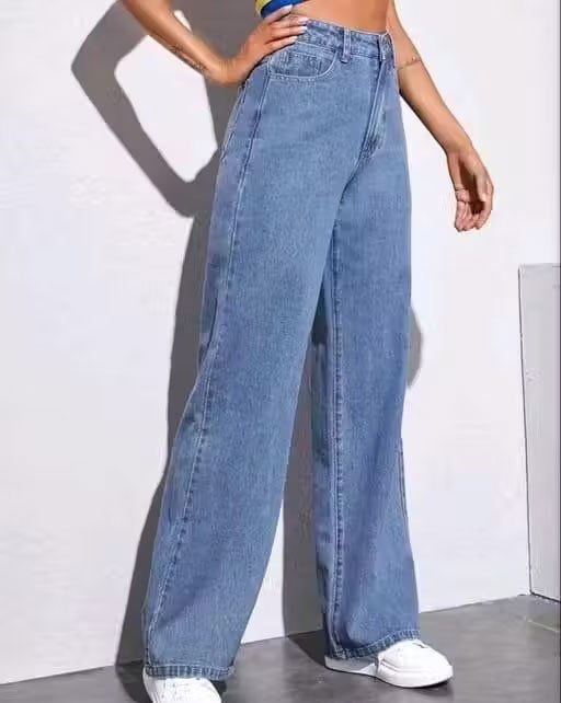 ICE BLUE DENIM WIDE LEG DENIM JEANS