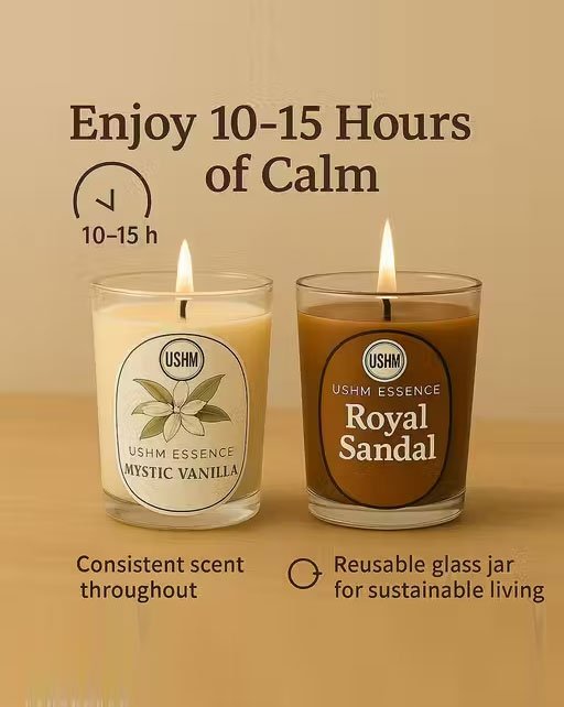 Set of 2 Premium Scented Candles | Mystic Vanilla & Royal Sandal | Long Lasting Soy Wax Jar Candles for Home Decor, Room Freshener, Aromatherapy & Festive Gifting - Image 3