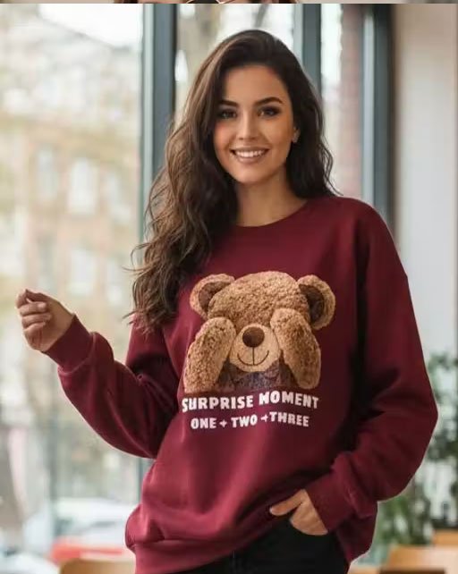 Printed Sweatshirt For Women in Round Neck Regular Fit In Graphic Design in Fleece for Summer