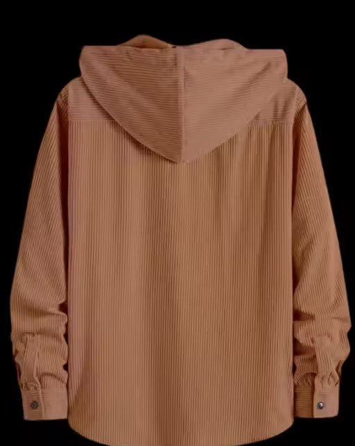 Men’s Premium Black Corduroy Hooded Shirt Jacket | Full Sleeve Button-Down Shacket with Chest Pockets | Stylish Casual & Winter Wear for Men - Image 4