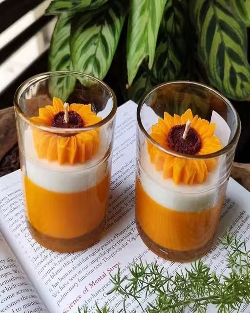 sunflower jar candle set of 2, meesho special scented glass candle