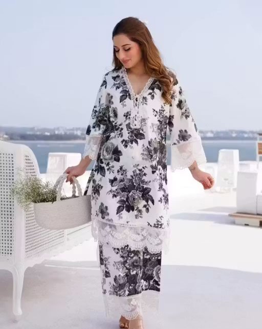Floral Printed Straight Kurta with Palazzo Set - Image 3